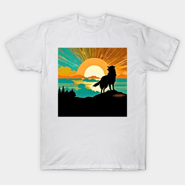 Border Collie Vintage Sunset T-Shirt by Doodle and Things